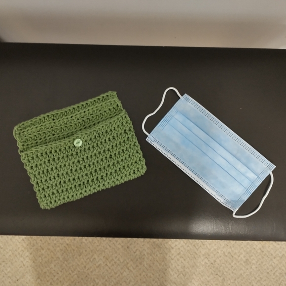 Green Crochet Face Mask Holder
